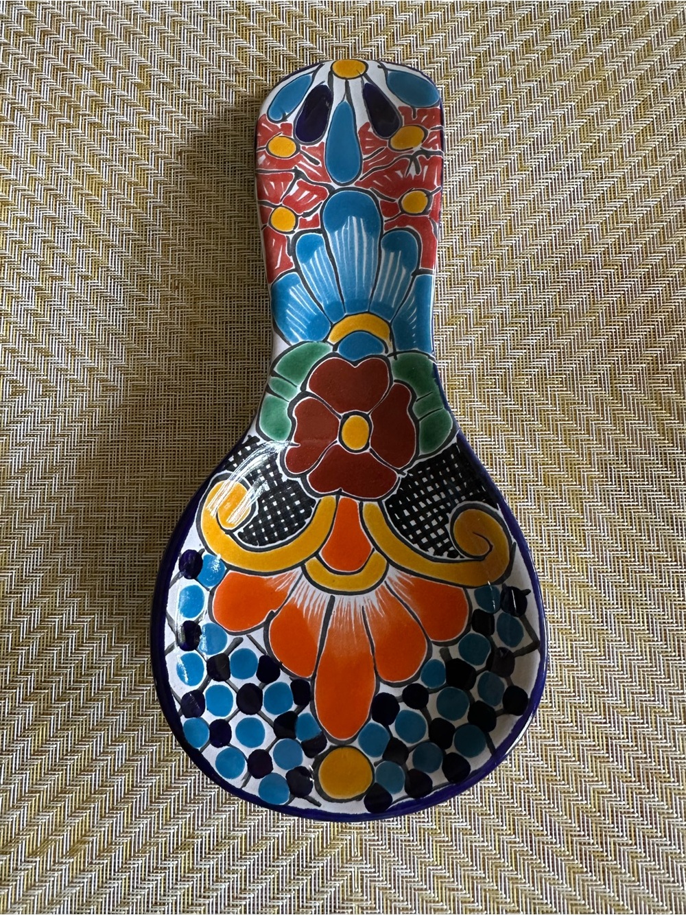 Hand-Painted Talavera Style Ceramic Spoon Rest - Multicolor Floral